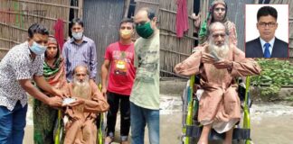 প্রধানমন্ত্রীর সহকারী প্রেস সচিবের সৌজন্যে হুইল চেয়ার পেলেন ৮০ বছরের বৃদ্ধ এহেছান আলী